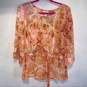 Coldwater Creek Paisley Orange Chiffon Flow Blouse